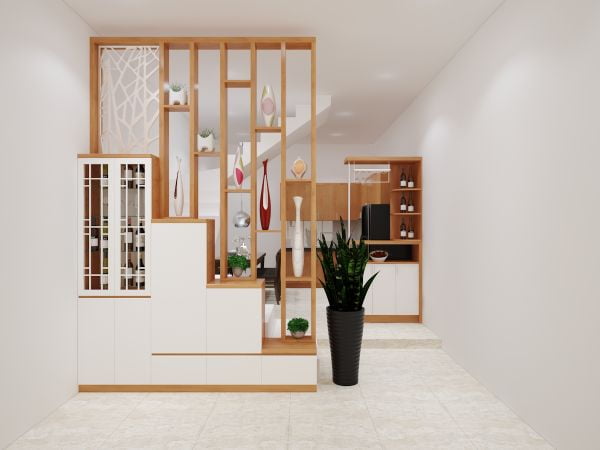 Vách ngăn kết hợp tủ kệ trang trí
